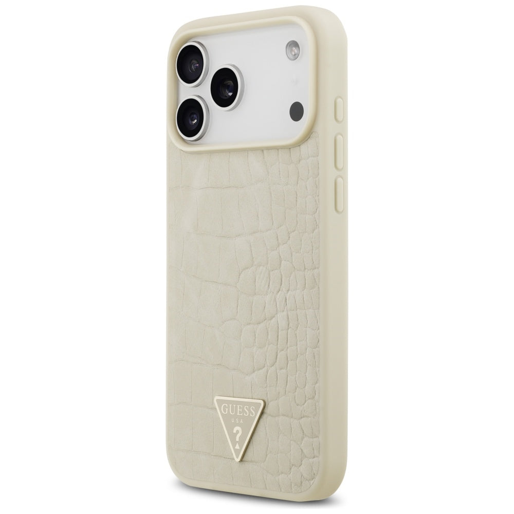 Custodia MagSafe per Apple iPhone 17 Pro Max, Guess, Croco Triangle Logo, Dorata