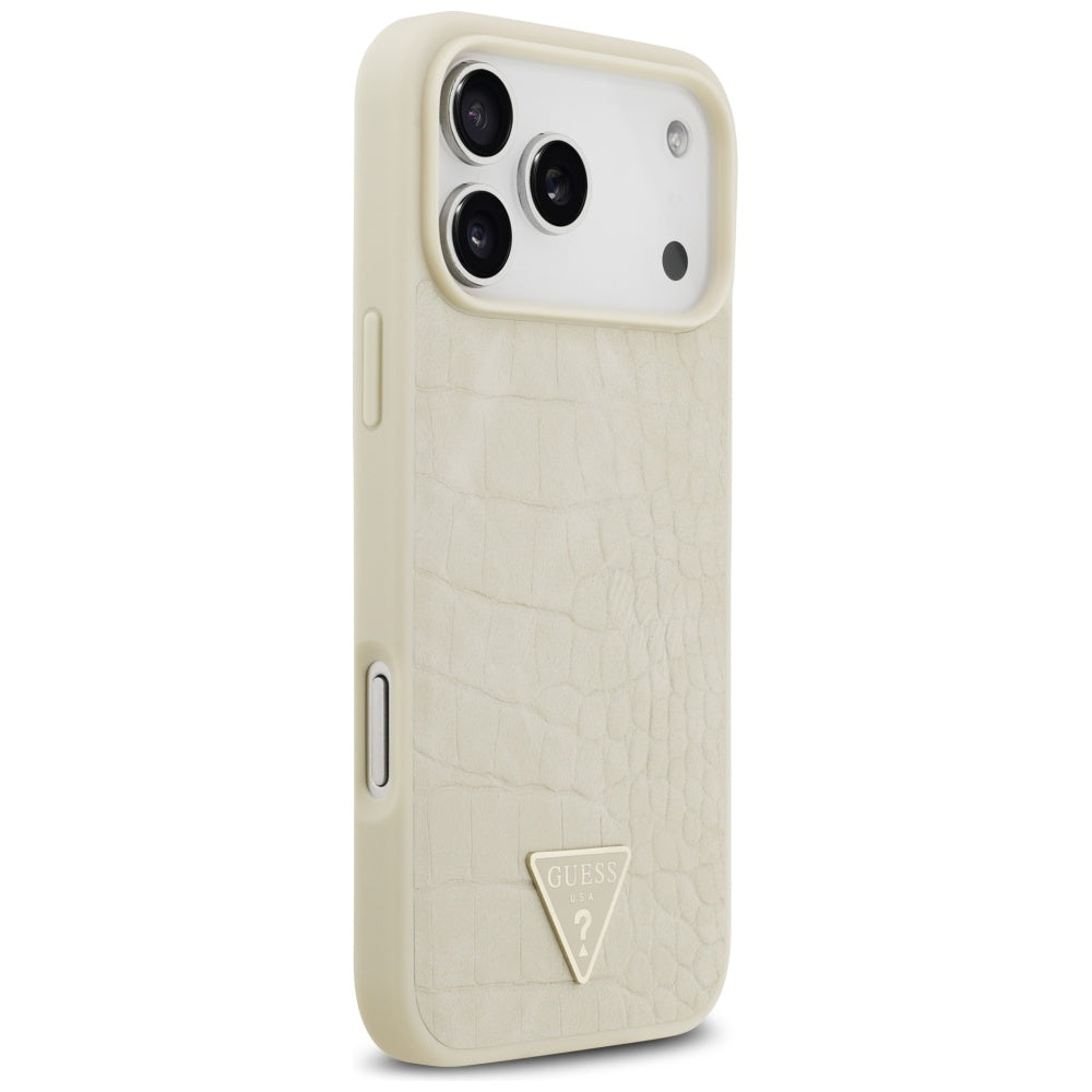 Custodia MagSafe per Apple iPhone 17 Pro Max, Guess, Croco Triangle Logo, Dorata