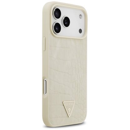 Custodia MagSafe per Apple iPhone 17 Pro Max, Guess, Croco Triangle Logo, Dorata