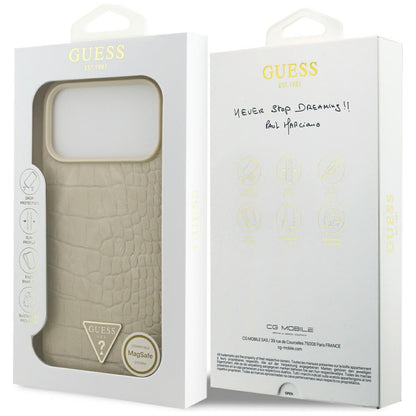 Custodia MagSafe per Apple iPhone 17 Pro Max, Guess, Croco Triangle Logo, Dorata