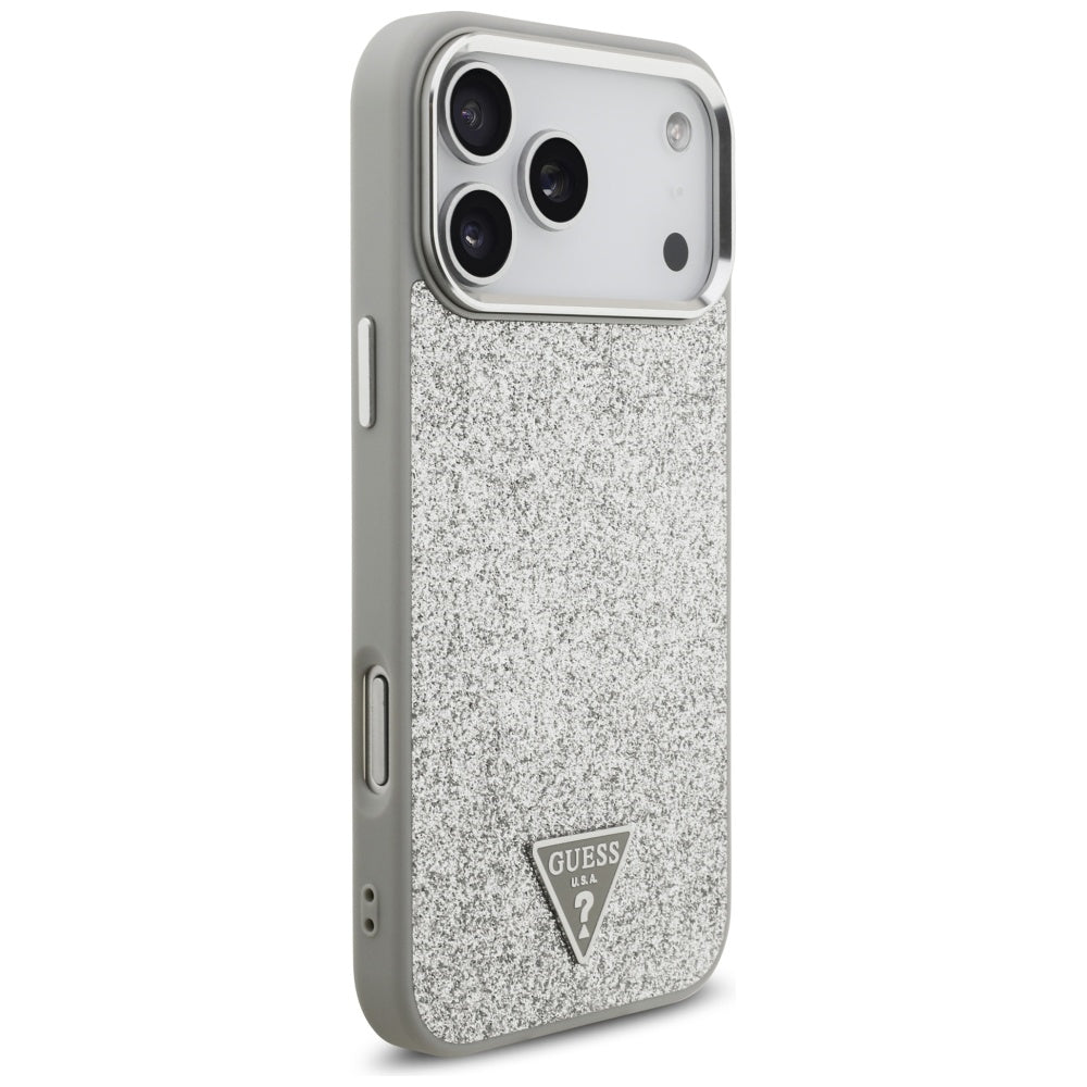 Custodia MagSafe per Apple iPhone 17 Pro Max, Guess, Glitter Triangle Logo, Argento