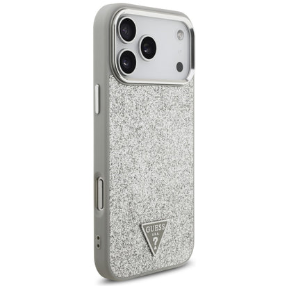Custodia MagSafe per Apple iPhone 17 Pro Max, Guess, Glitter Triangle Logo, Argento