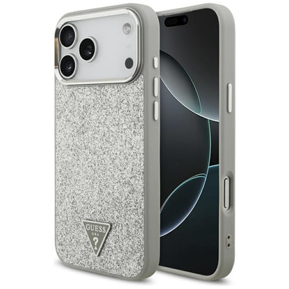 Custodia MagSafe per Apple iPhone 17 Pro Max, Guess, Glitter Triangle Logo, Argento