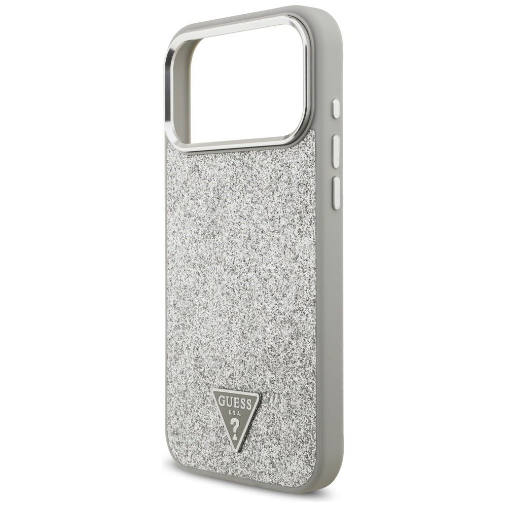 Custodia MagSafe per Apple iPhone 17 Pro Max, Guess, Glitter Triangle Logo, Argento