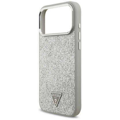 Custodia MagSafe per Apple iPhone 17 Pro Max, Guess, Glitter Triangle Logo, Argento