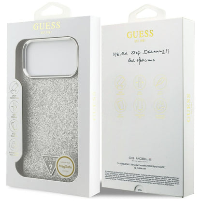 Custodia MagSafe per Apple iPhone 17 Pro Max, Guess, Glitter Triangle Logo, Argento