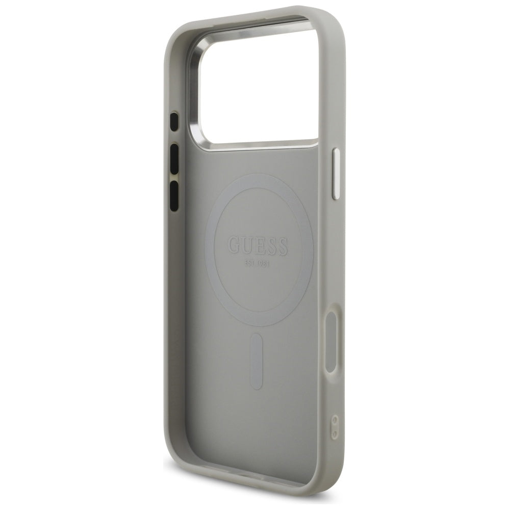 Custodia MagSafe per Apple iPhone 17 Pro Max, Guess, Glitter Triangle Logo, Argento