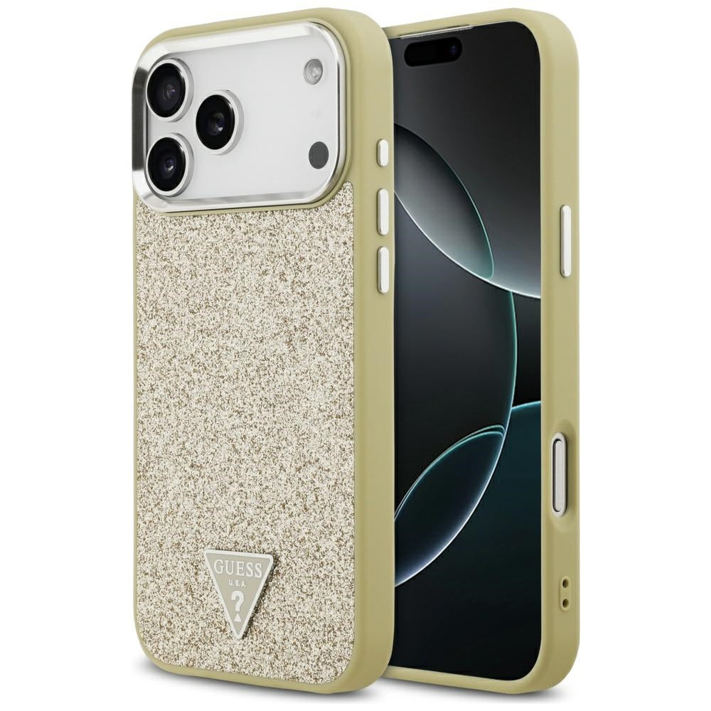 Custodia MagSafe per Apple iPhone 17 Pro Max, Guess, Glitter Triangle Logo, Dorata