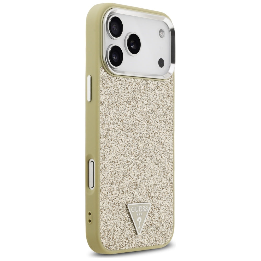 Custodia MagSafe per Apple iPhone 17 Pro Max, Guess, Glitter Triangle Logo, Dorata