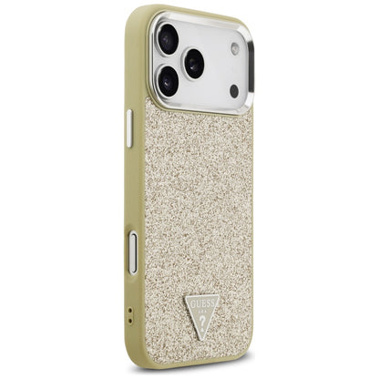 Custodia MagSafe per Apple iPhone 17 Pro Max, Guess, Glitter Triangle Logo, Dorata