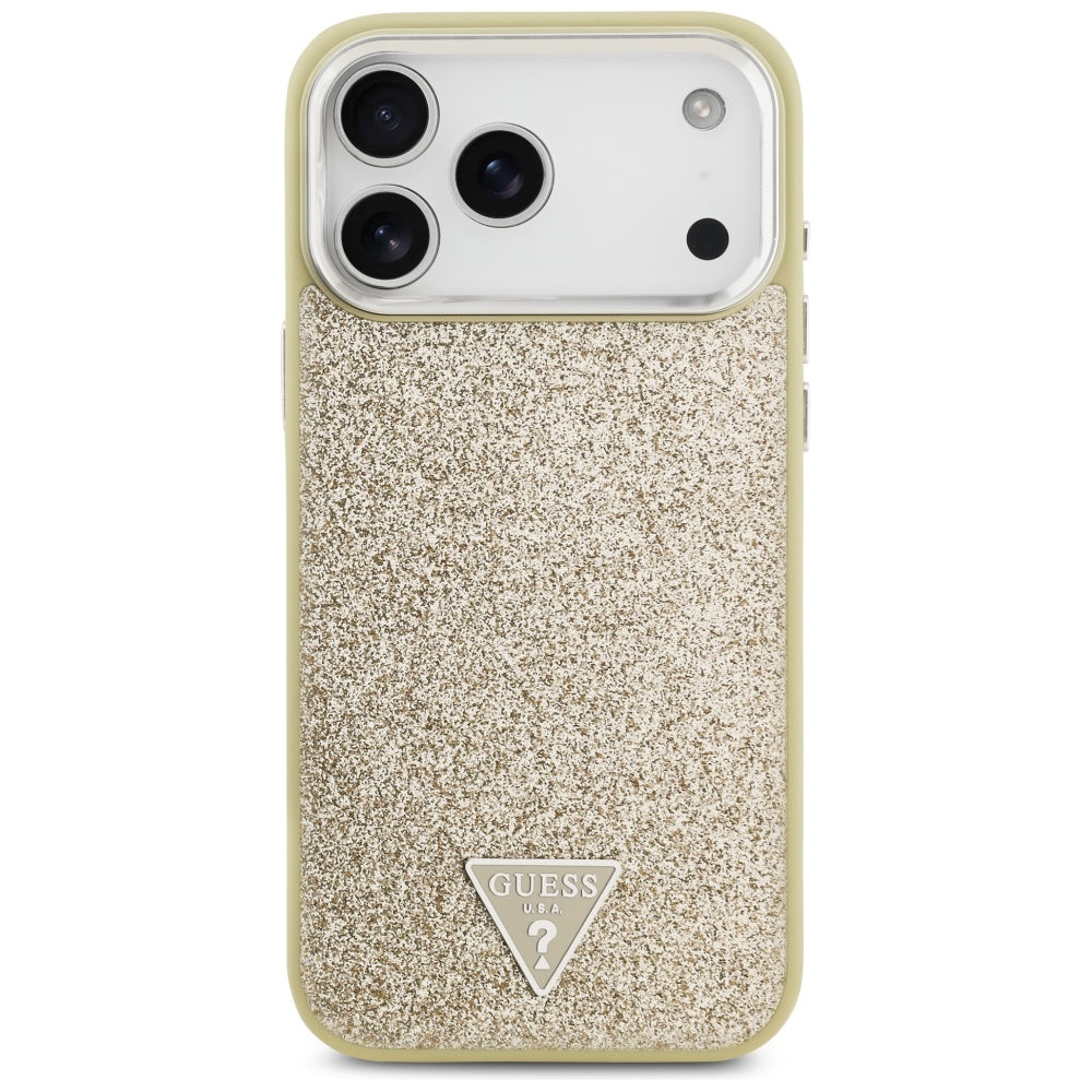 Custodia MagSafe per Apple iPhone 17 Pro Max, Guess, Glitter Triangle Logo, Dorata