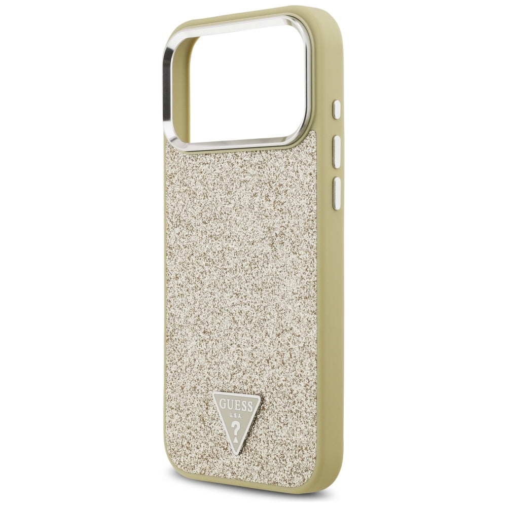 Custodia MagSafe per Apple iPhone 17 Pro Max, Guess, Glitter Triangle Logo, Dorata