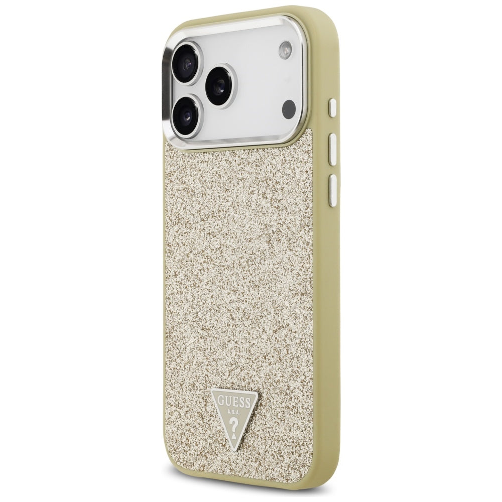 Custodia MagSafe per Apple iPhone 17 Pro Max, Guess, Glitter Triangle Logo, Dorata