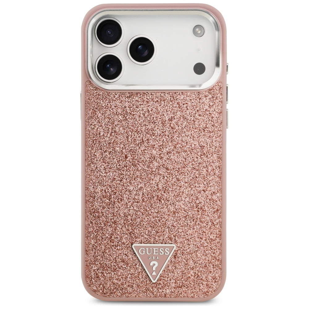 Custodia MagSafe per Apple iPhone 17 Pro Max, Guess, Glitter Triangle Logo, Rosa