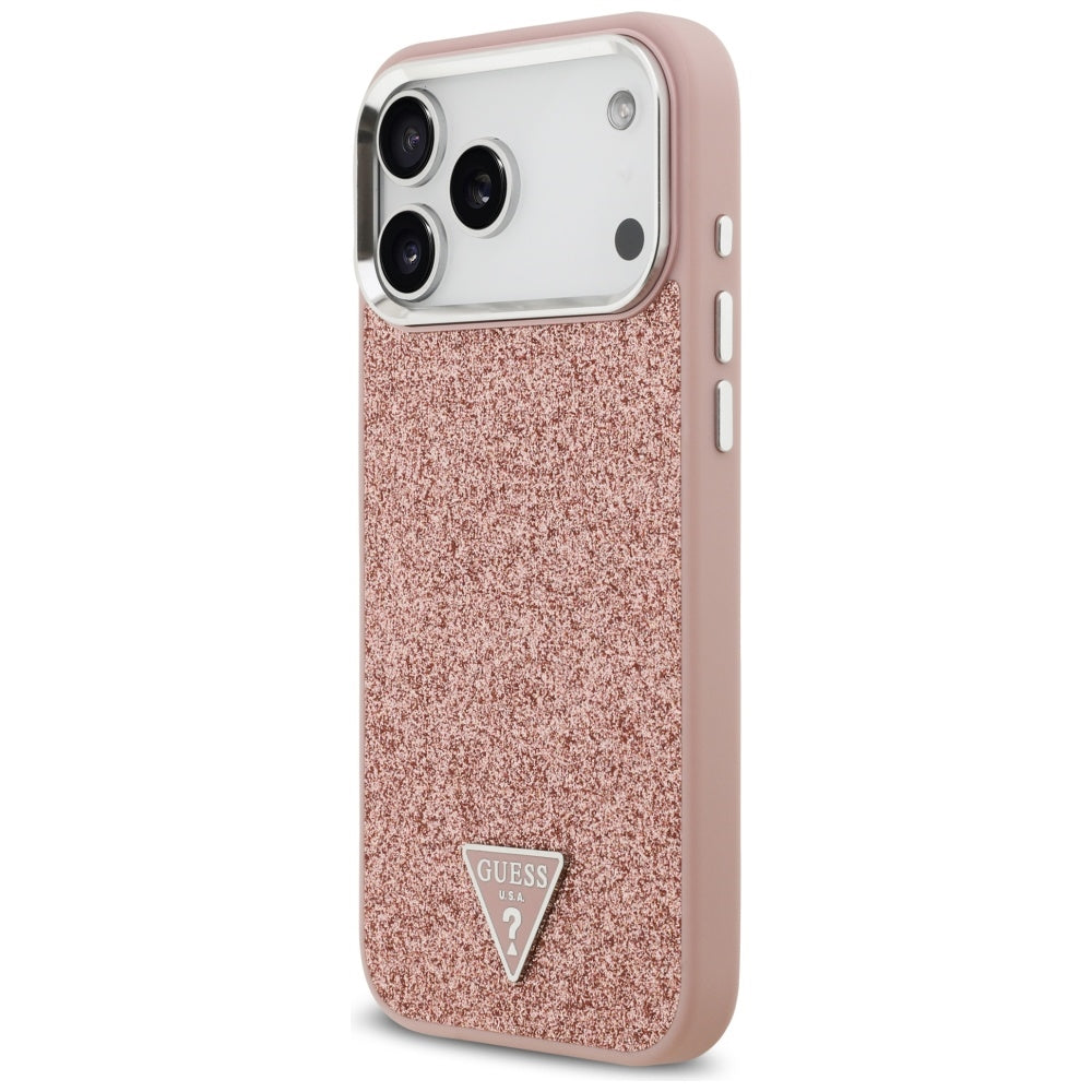 Custodia MagSafe per Apple iPhone 17 Pro Max, Guess, Glitter Triangle Logo, Rosa