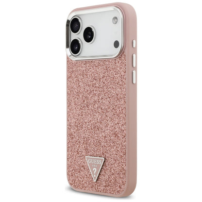 Custodia MagSafe per Apple iPhone 17 Pro Max, Guess, Glitter Triangle Logo, Rosa