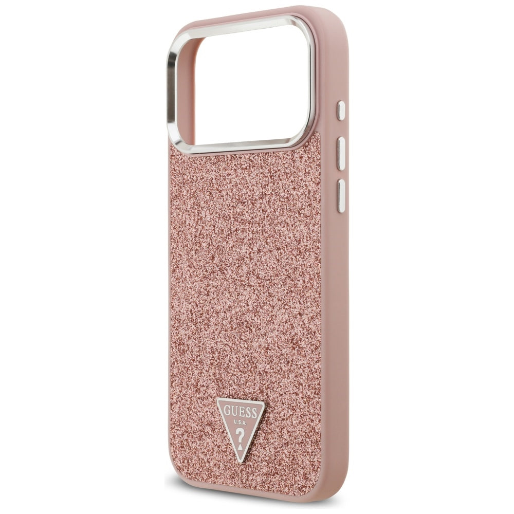 Custodia MagSafe per Apple iPhone 17 Pro Max, Guess, Glitter Triangle Logo, Rosa