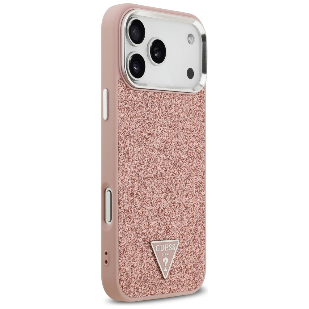 Custodia MagSafe per Apple iPhone 17 Pro Max, Guess, Glitter Triangle Logo, Rosa