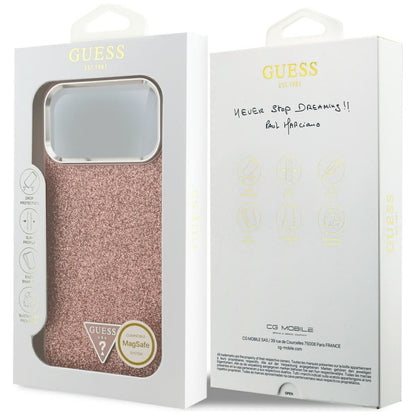 Custodia MagSafe per Apple iPhone 17 Pro Max, Guess, Glitter Triangle Logo, Rosa