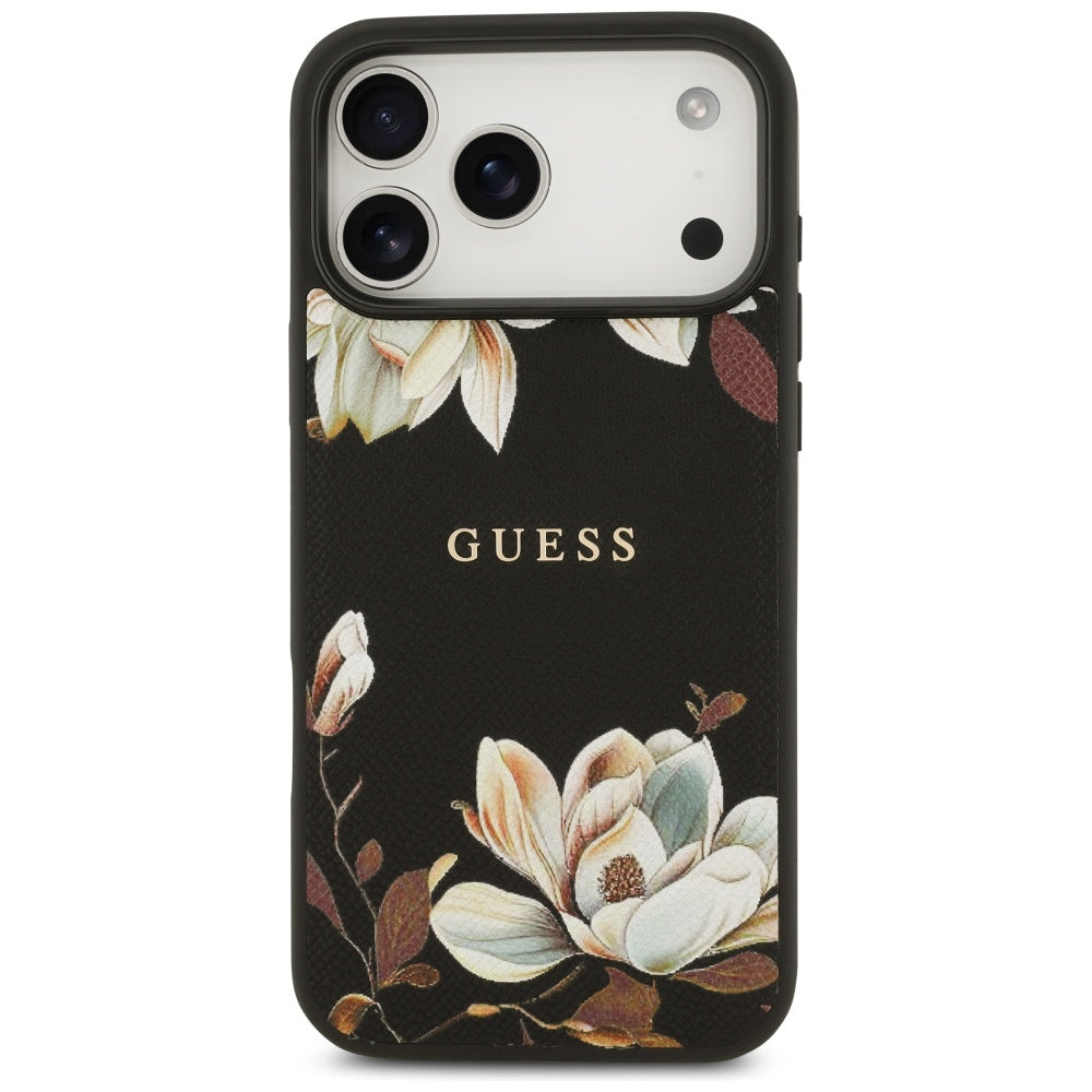 Custodia MagSafe per Apple iPhone 17 Pro Max, Guess, Grained Flowers, Nera