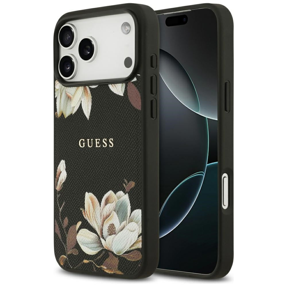 Custodia MagSafe per Apple iPhone 17 Pro Max, Guess, Grained Flowers, Nera