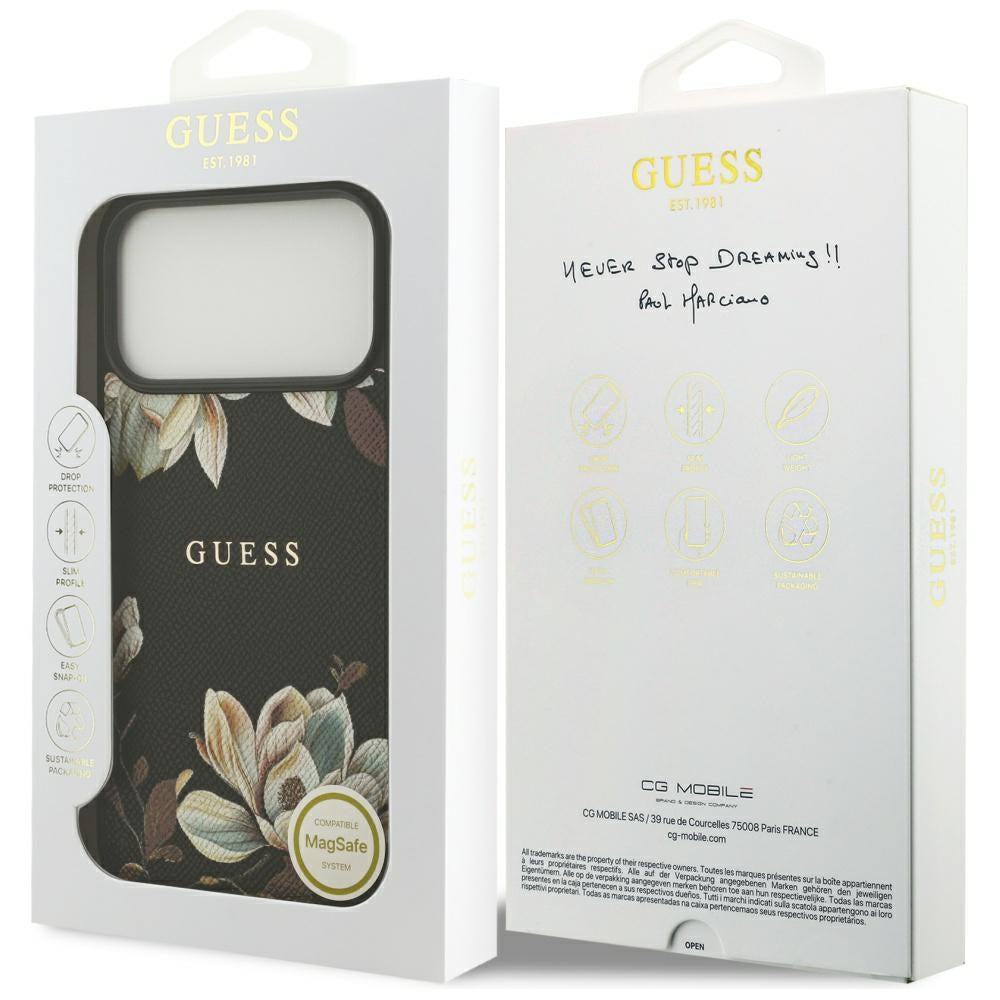 Custodia MagSafe per Apple iPhone 17 Pro Max, Guess, Grained Flowers, Nera