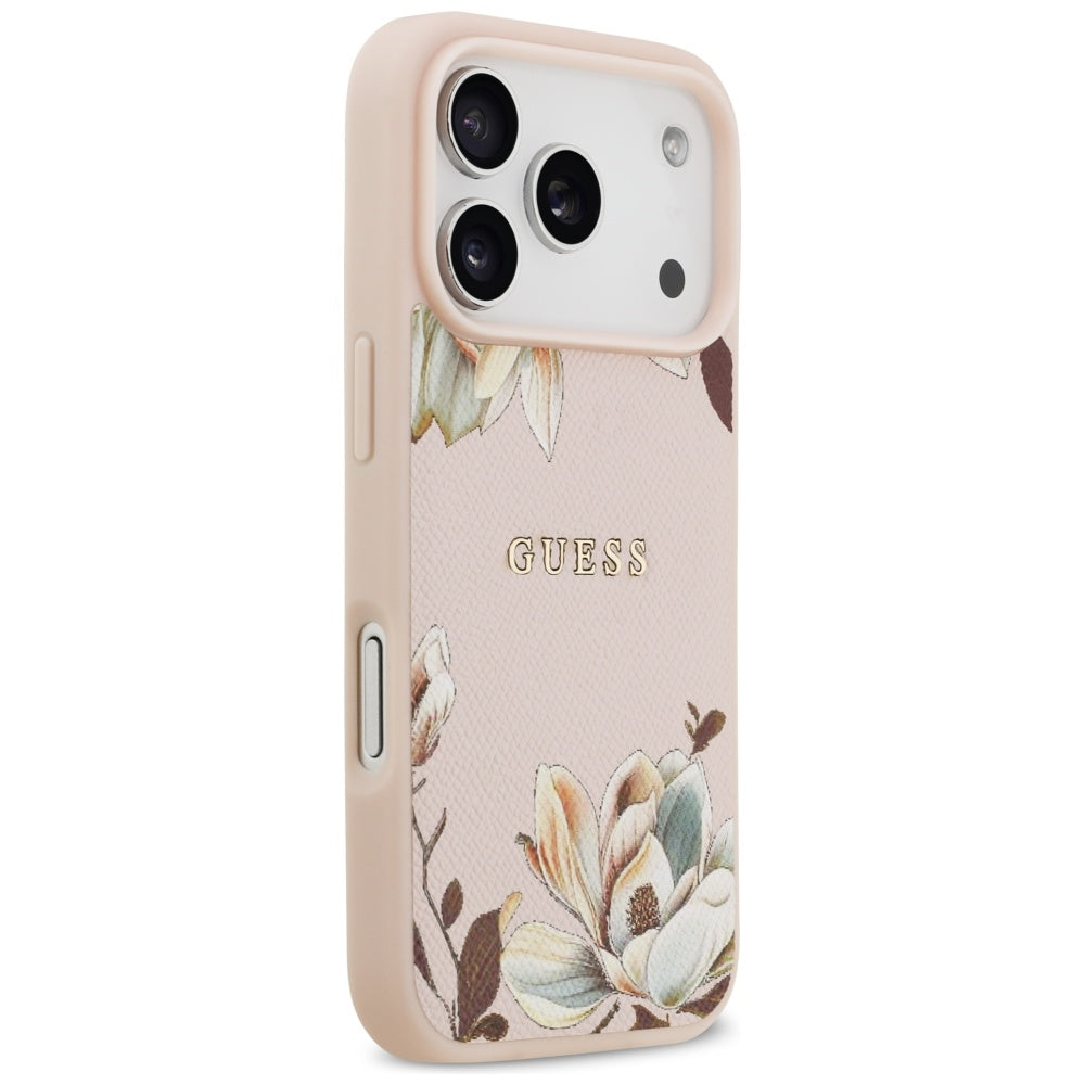 Custodia MagSafe per Apple iPhone 17 Pro Max, Guess, Grained Flowers, Rosa