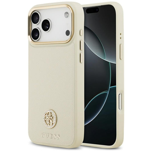 Custodia MagSafe per Apple iPhone 17 Pro Max, Guess, Grained Strass Logo, Beige