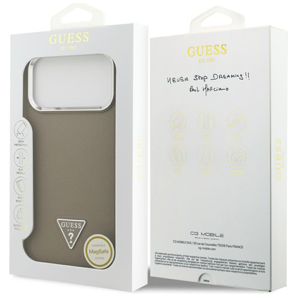 Custodia MagSafe per Apple iPhone 17 Pro Max, Guess, Logo Triangolo Granulato, Marrone