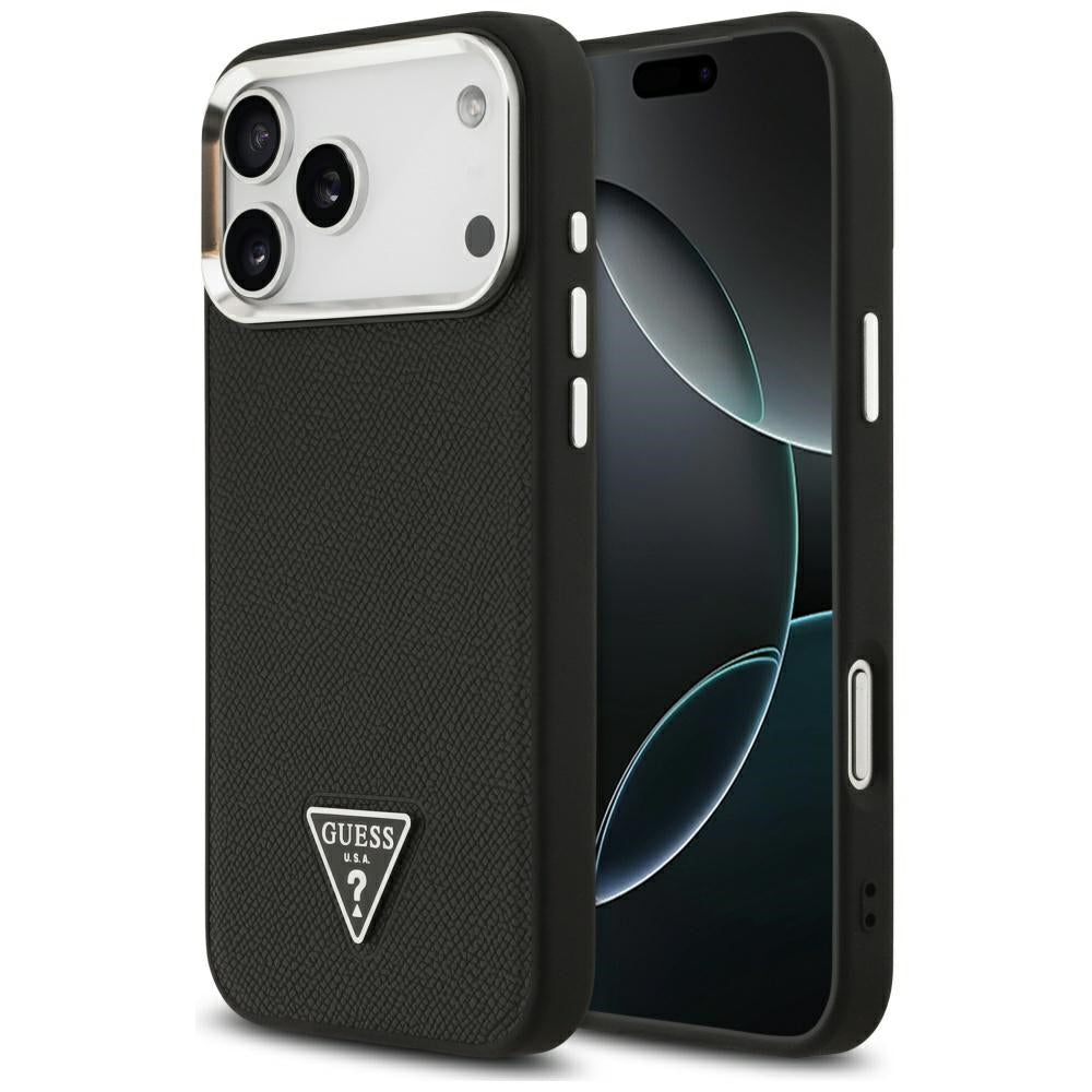 Custodia MagSafe per Apple iPhone 17 Pro Max, Guess, Logo Triangolo Granulato, Nera