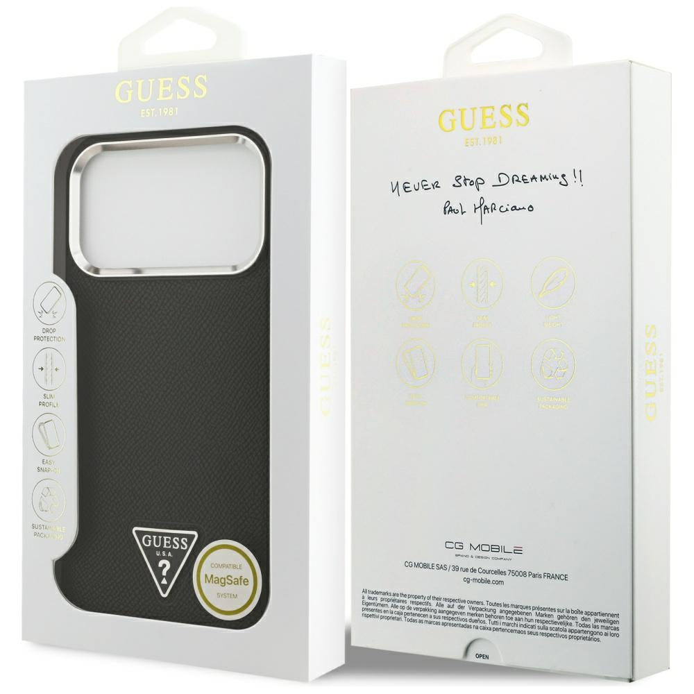 Custodia MagSafe per Apple iPhone 17 Pro Max, Guess, Logo Triangolo Granulato, Nera