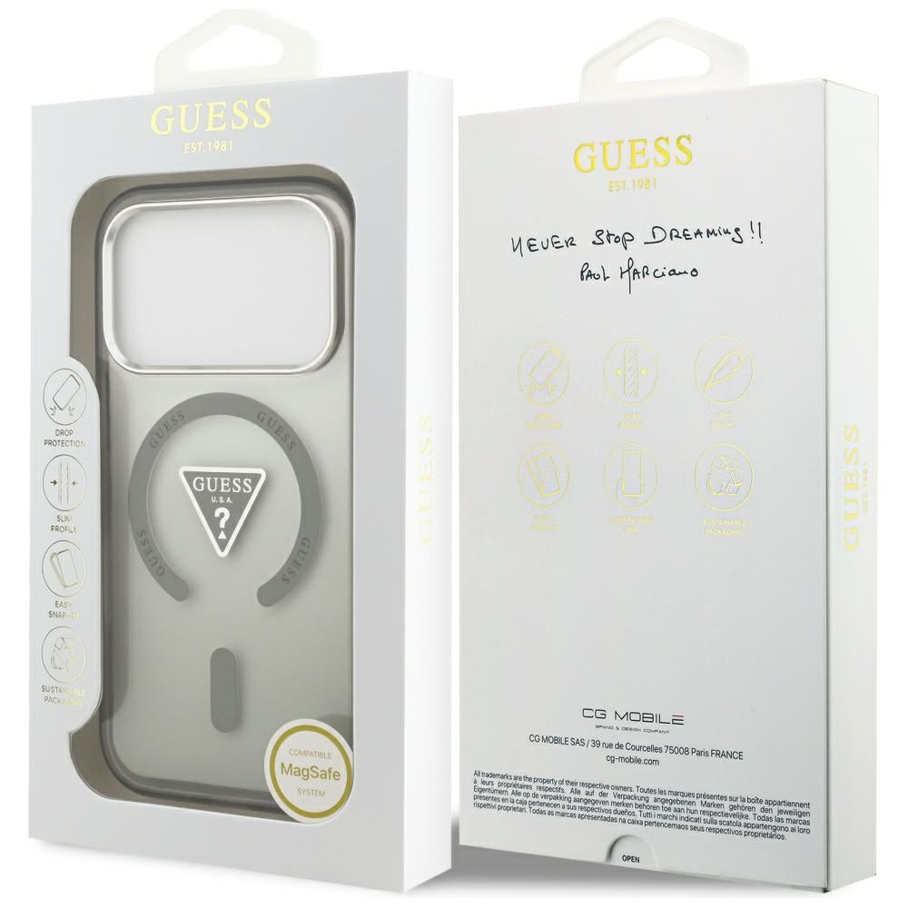 Custodia MagSafe per Apple iPhone 17 Pro Max, Guess, Logo Triangolo Gradiente IML, Kaki