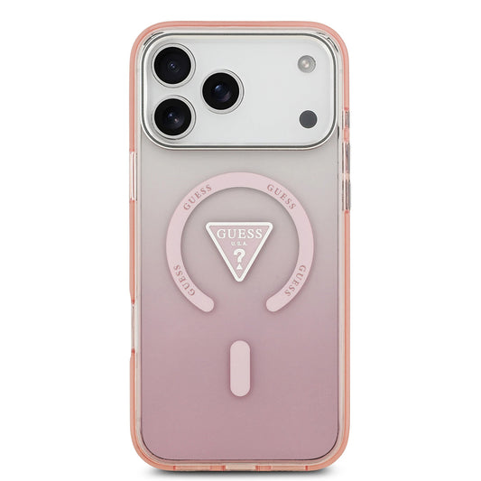 Custodia MagSafe per Apple iPhone 17 Pro Max, Guess, Logo Triangolo Gradiente IML, Rosa