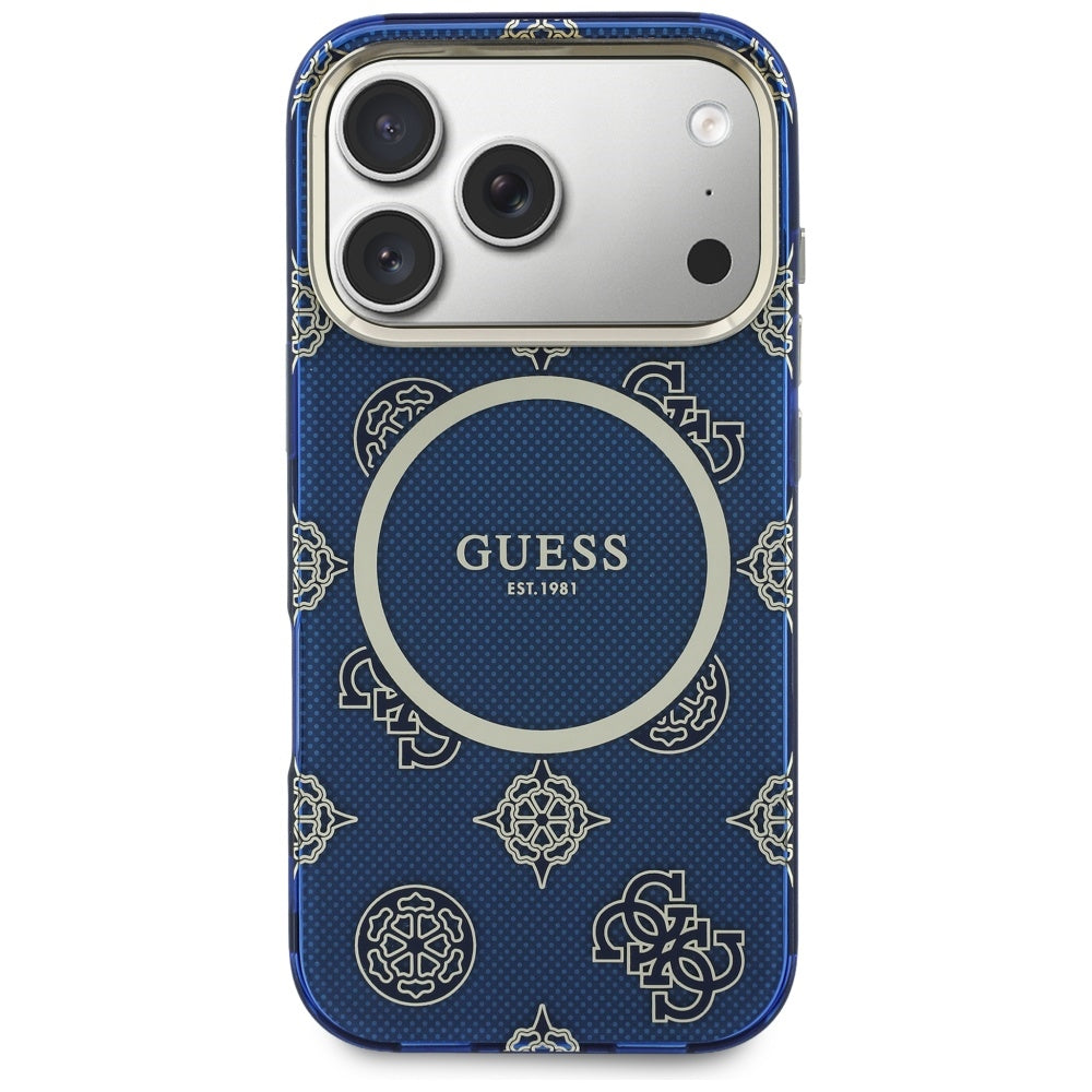 Custodia MagSafe per Apple iPhone 17 Pro Max, Guess, IML Peony Dot, Blu