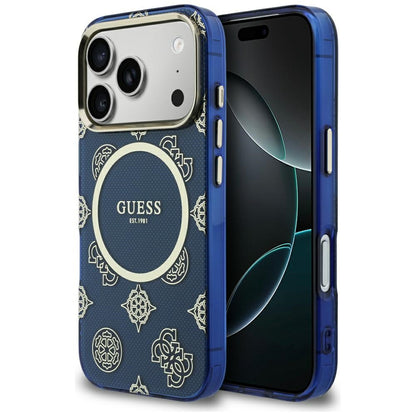 Custodia MagSafe per Apple iPhone 17 Pro Max, Guess, IML Peony Dot, Blu