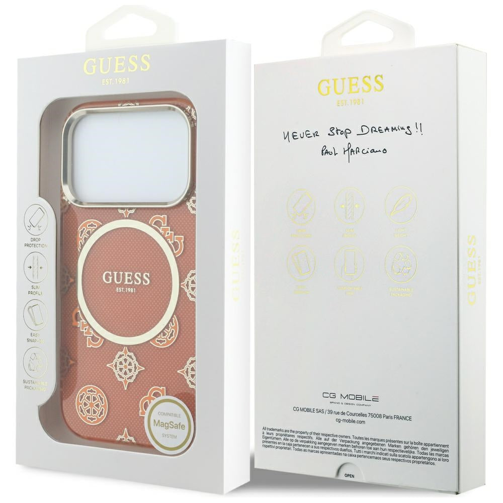 Custodia MagSafe per Apple iPhone 17 Pro Max, Guess, IML Peony Dot, Arancione
