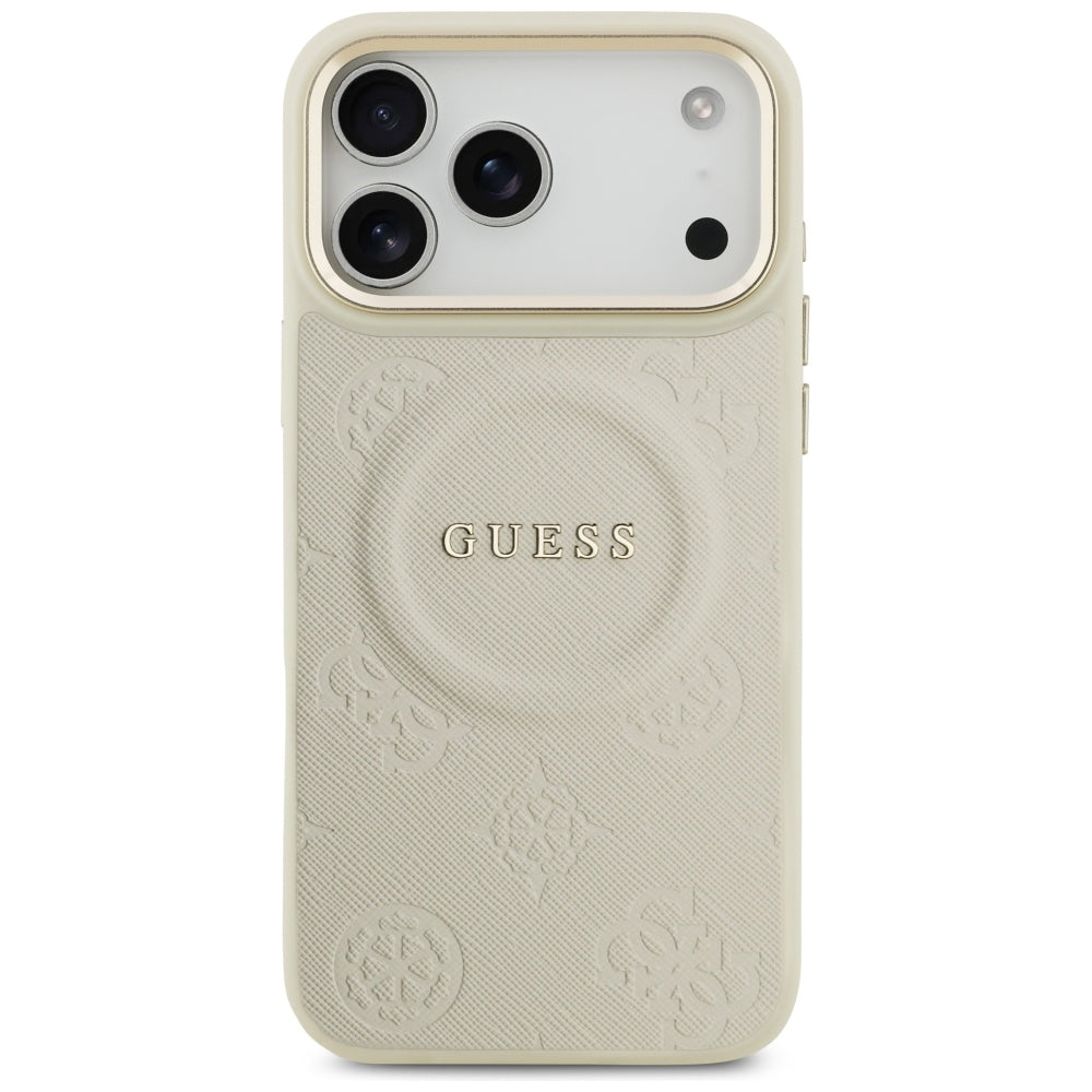 Custodia MagSafe per Apple iPhone 17 Pro Max, Guess, Peony Hot Stamp, Beige