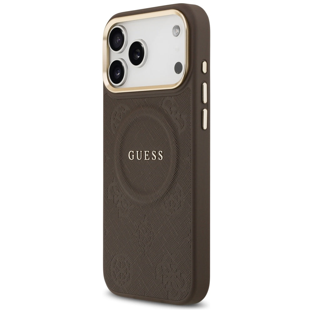 Custodia MagSafe per Apple iPhone 17 Pro Max, Guess, Peony Hot Stamp, Marrone