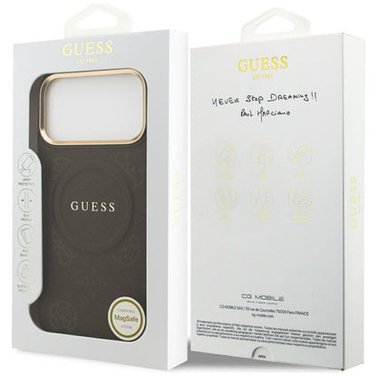 Custodia MagSafe per Apple iPhone 17 Pro Max, Guess, Peony Hot Stamp, Marrone