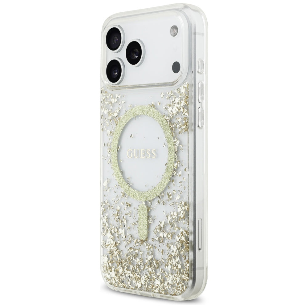 Custodia MagSafe per Apple iPhone 17 Pro Max, Guess, Resin Bottom Glitter, Dorata