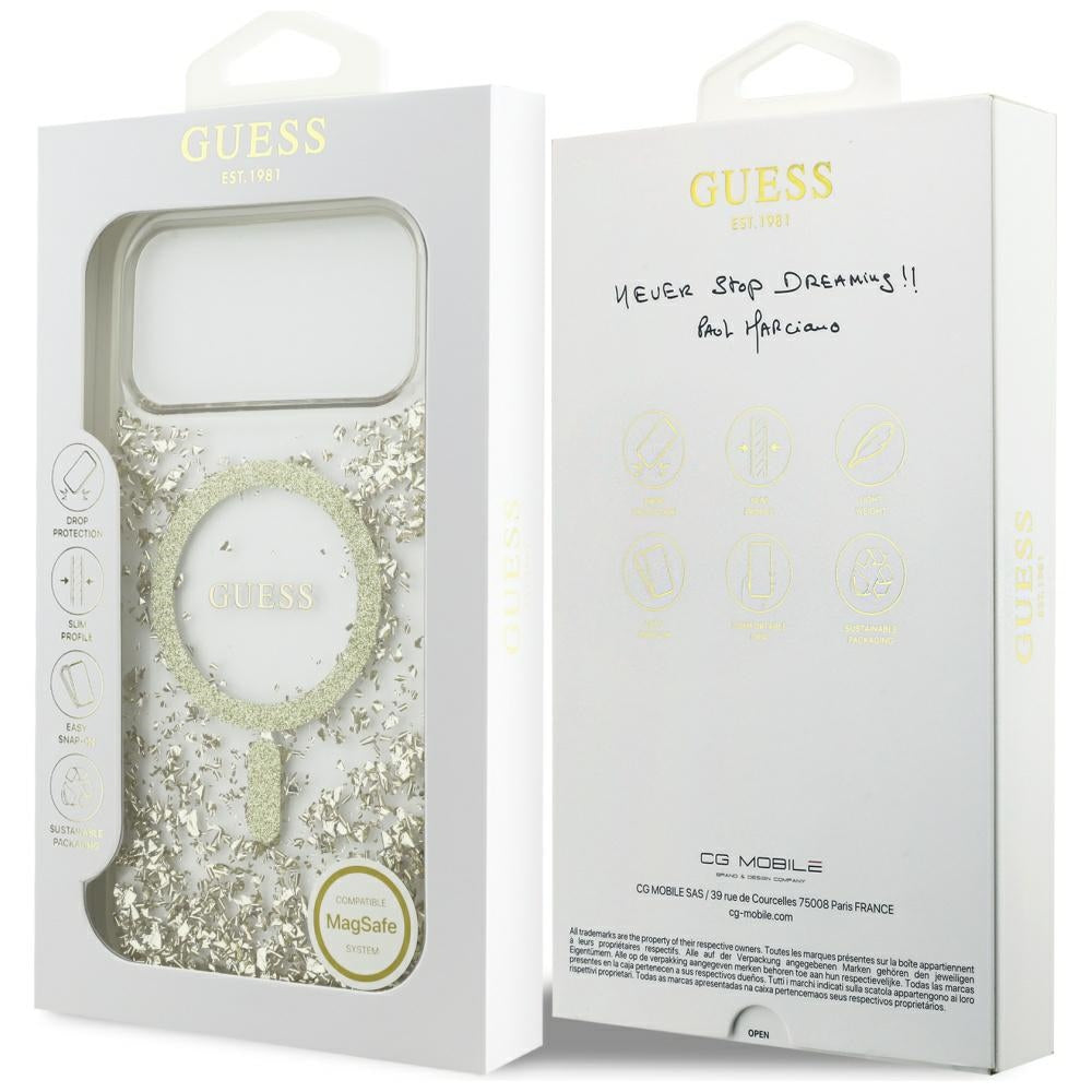 Custodia MagSafe per Apple iPhone 17 Pro Max, Guess, Resin Bottom Glitter, Dorata