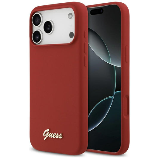 Custodia MagSafe per Apple iPhone 17 Pro Max, Guess, Script Metal Logo, Rossa