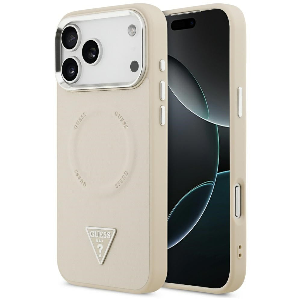 MagSafe Case for Apple iPhone 17 Pro Max, Guess, Triangle Logo, Silver Beige