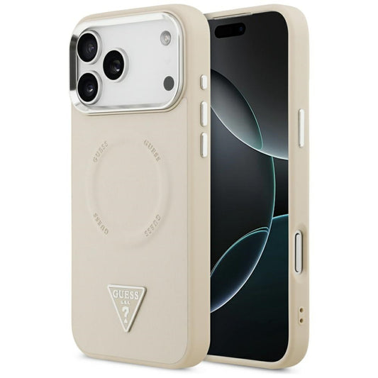 MagSafe Case for Apple iPhone 17 Pro Max, Guess, Triangle Logo, Silver Beige