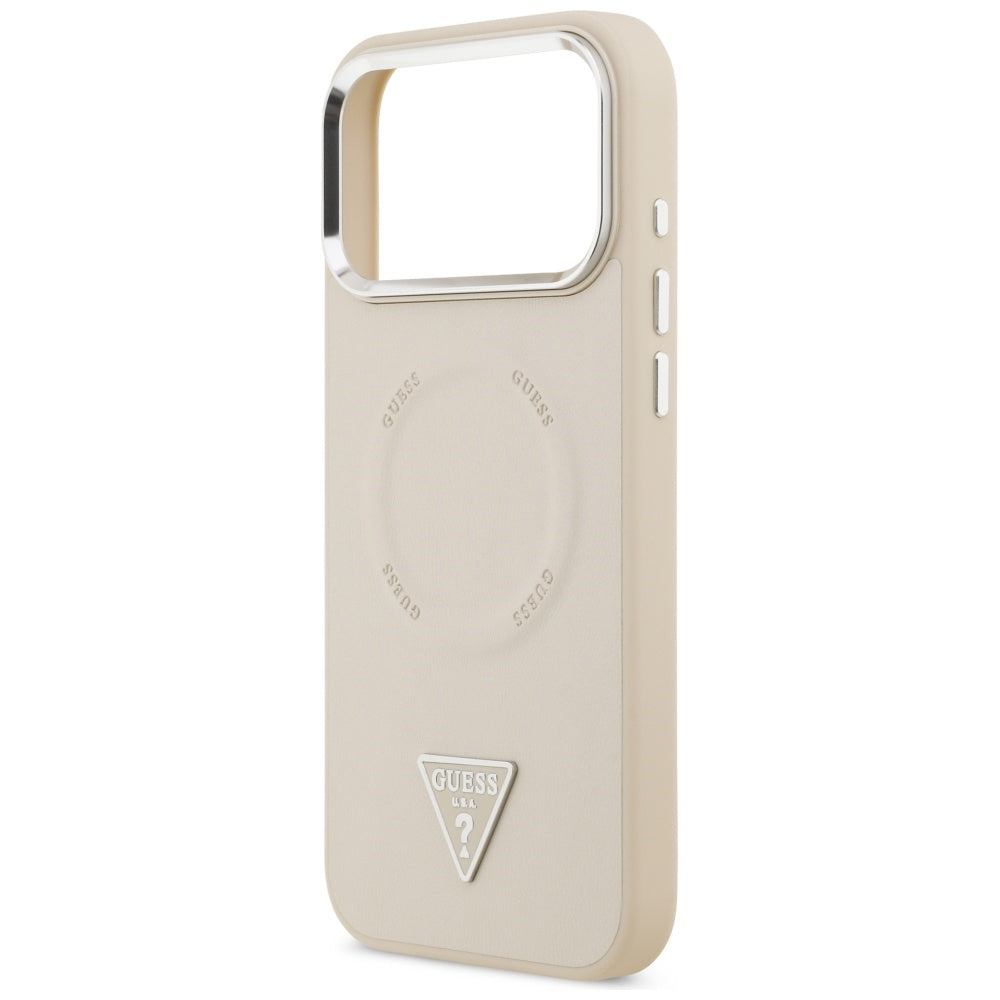 MagSafe Case for Apple iPhone 17 Pro Max, Guess, Triangle Logo, Silver Beige