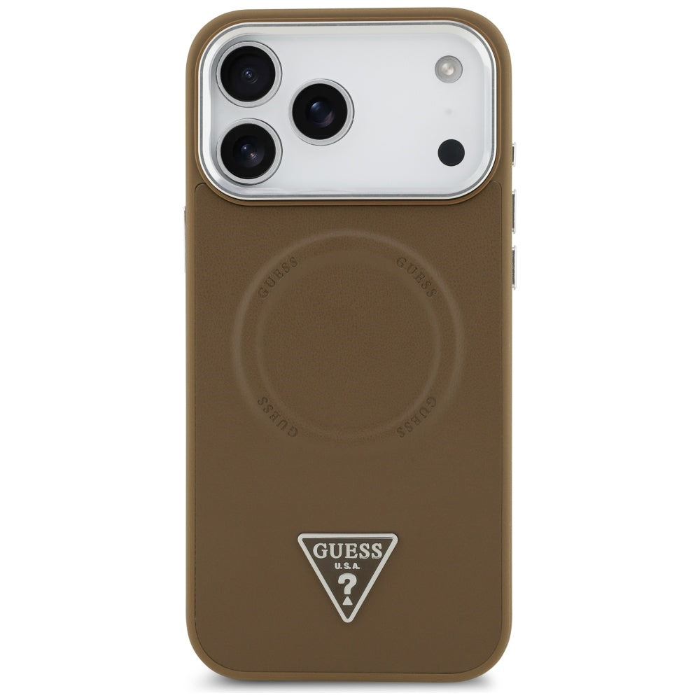 Custodia MagSafe per Apple iPhone 17 Pro Max, Guess, Logo Triangolo, Marrone Argentato