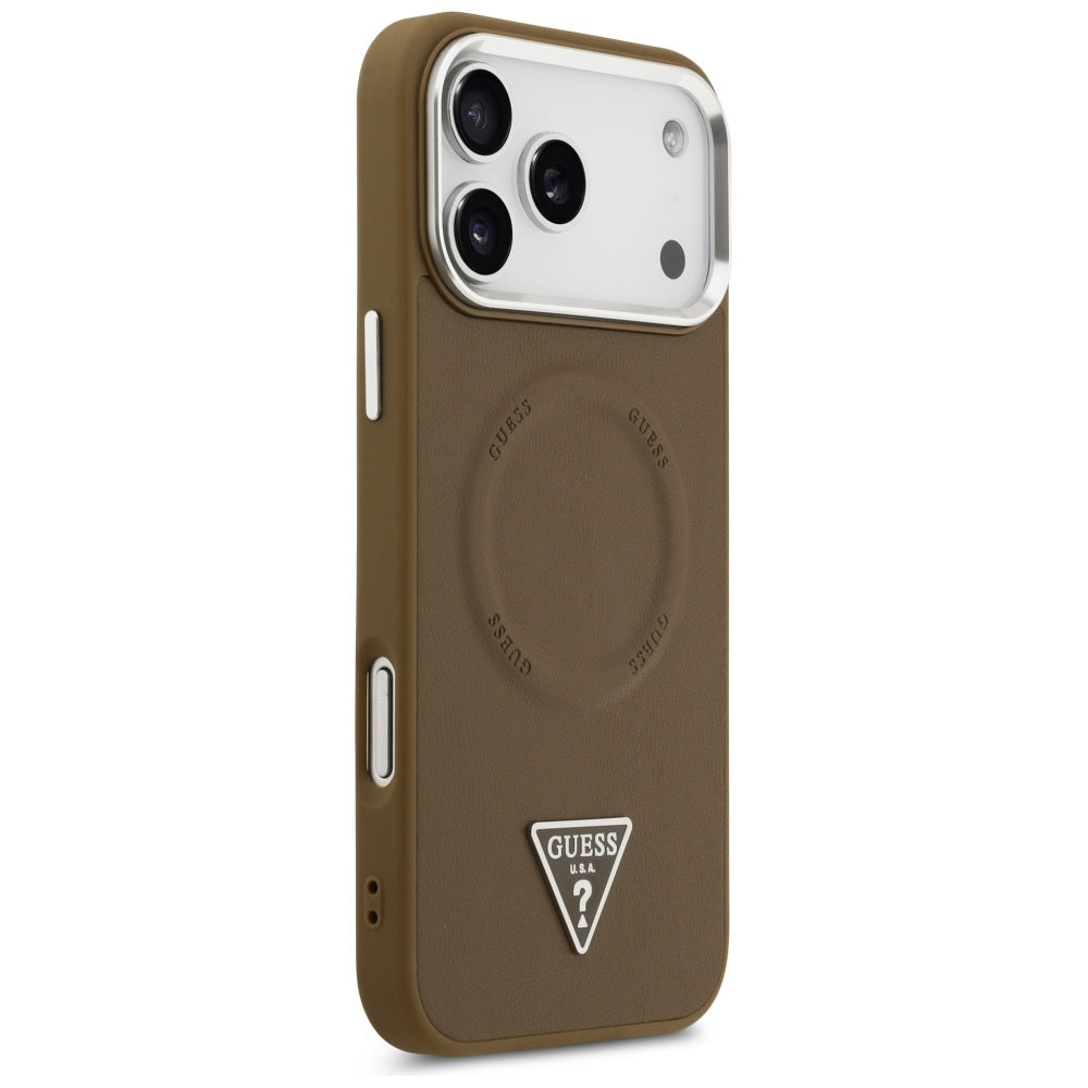 Custodia MagSafe per Apple iPhone 17 Pro Max, Guess, Logo Triangolo, Marrone Argentato