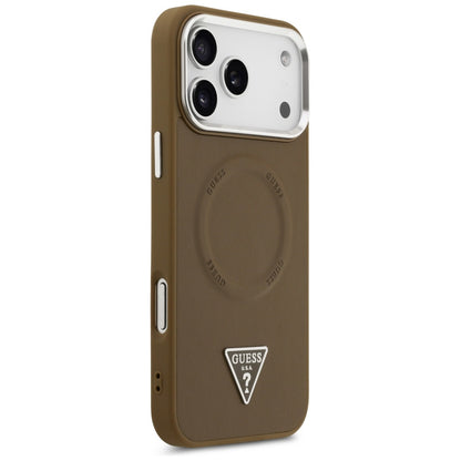 Custodia MagSafe per Apple iPhone 17 Pro Max, Guess, Logo Triangolo, Marrone Argentato