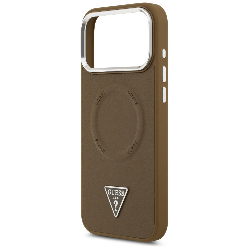 Custodia MagSafe per Apple iPhone 17 Pro Max, Guess, Logo Triangolo, Marrone Argentato