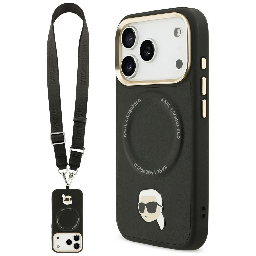 Custodia MagSafe per Apple iPhone 17 Pro Max, Karl Lagerfeld, Big Strap Karl Metal Logo, Nera